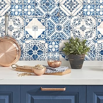 Amazon Com Roommates Rmk11083wp Blue Mediterranian Tile Peel And Stick Wallpaper Home Improvement