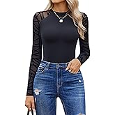Avidlove Women Long Sleeve Bodysuit Crew Neck Body Suits Mesh One Piece Leotards Shirt Going Out Bodysuit Tops