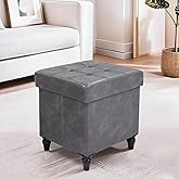 GLAXYFUR Storage Ottoman Bench, 15 Inches Foldable Ottoman Foot Stool with Legs, PU Leather Footrest for Living Room, Bedroom, Dorm (Grey)