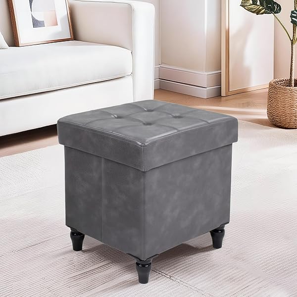 GLAXYFUR STORAGE OTTOMAN BENCH, 15 INCHES FOLDABLE OTTOMAN...