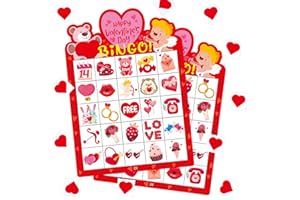 ADELULU 24 Players Valentines Bingo Game Bingo Cards for Valentines Party Favors Classroom Games School Family Activity