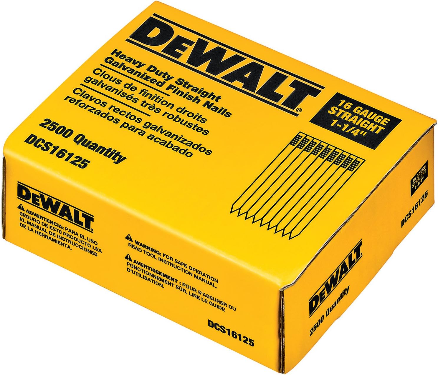 DEWALT Finish Nails, 1-1/4-Inch, 16GA, 2500-Pack (DCS16125) (packaging may vary)