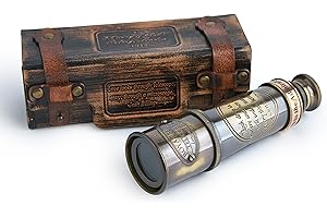 1920 Antique Brass Spyglass Telescope – 15” Handheld Nautical Monocular with Real Leather Case | Vintage Pirate & Explorer Collectible for Sailing, Birdwatching, Home & Ship Decor | Super7One