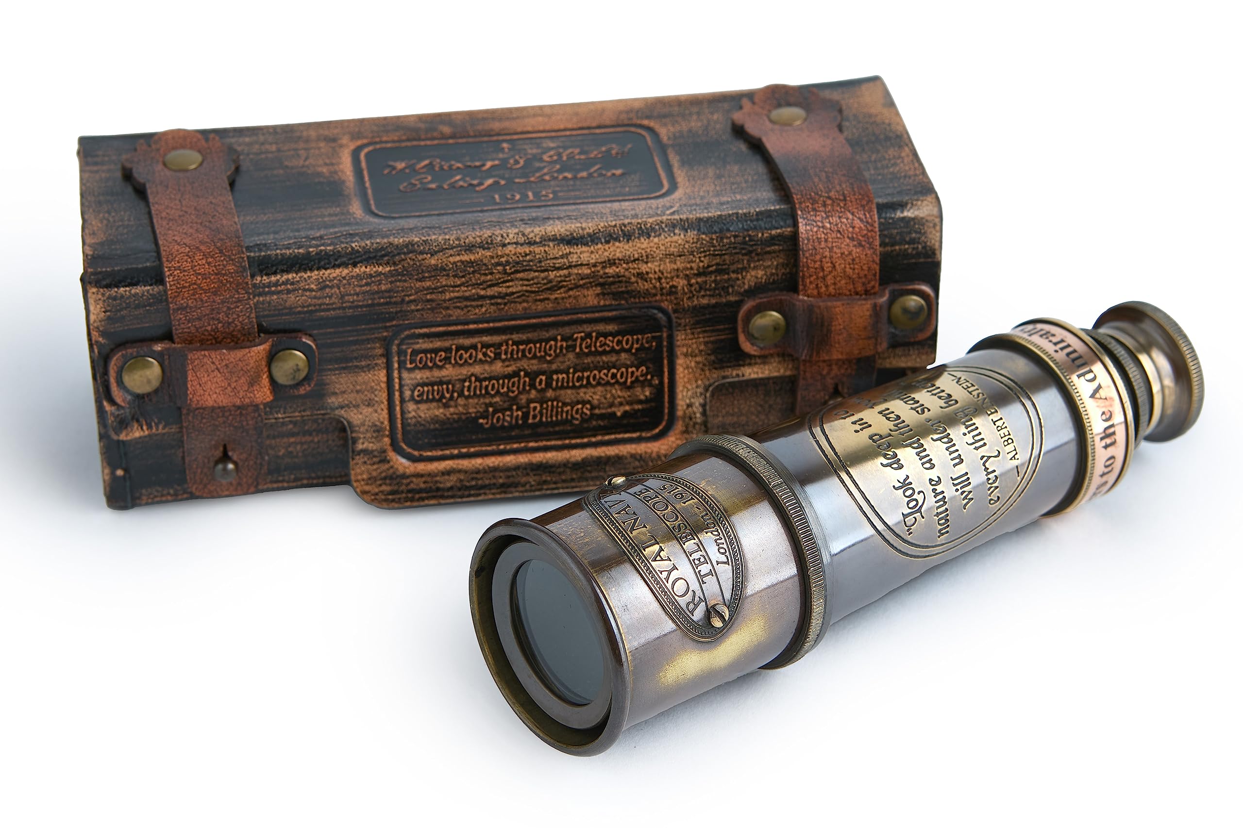 1920 Antique Brass Spyglass Telescope 15-inch with Premium Leather Case, Collapsible 15x Clear Vision, Vintage Pirate & Explorer Collectible for Sailing, Birdwatching, Home & Ship Decor | Super7One