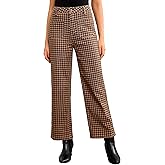 YEXPINE Plaid Pants for Women High Waist Wide Leg Jeans Stretchy Denim Pants Casual Gingham Trousers with Pockets