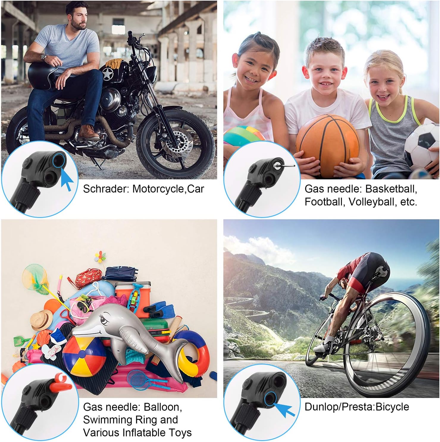 Bicycle Pump, Bike Pump, Mini Portable Aluminum Alloy Bike Tire Pump Kit for Mountain Bike, Swimming Ring, Balloon, Yoga Ball, Basketball, All Kinds of Sport Balls, and Other Inflatables Air Toy Pump(Black) : Sports & Outdoors