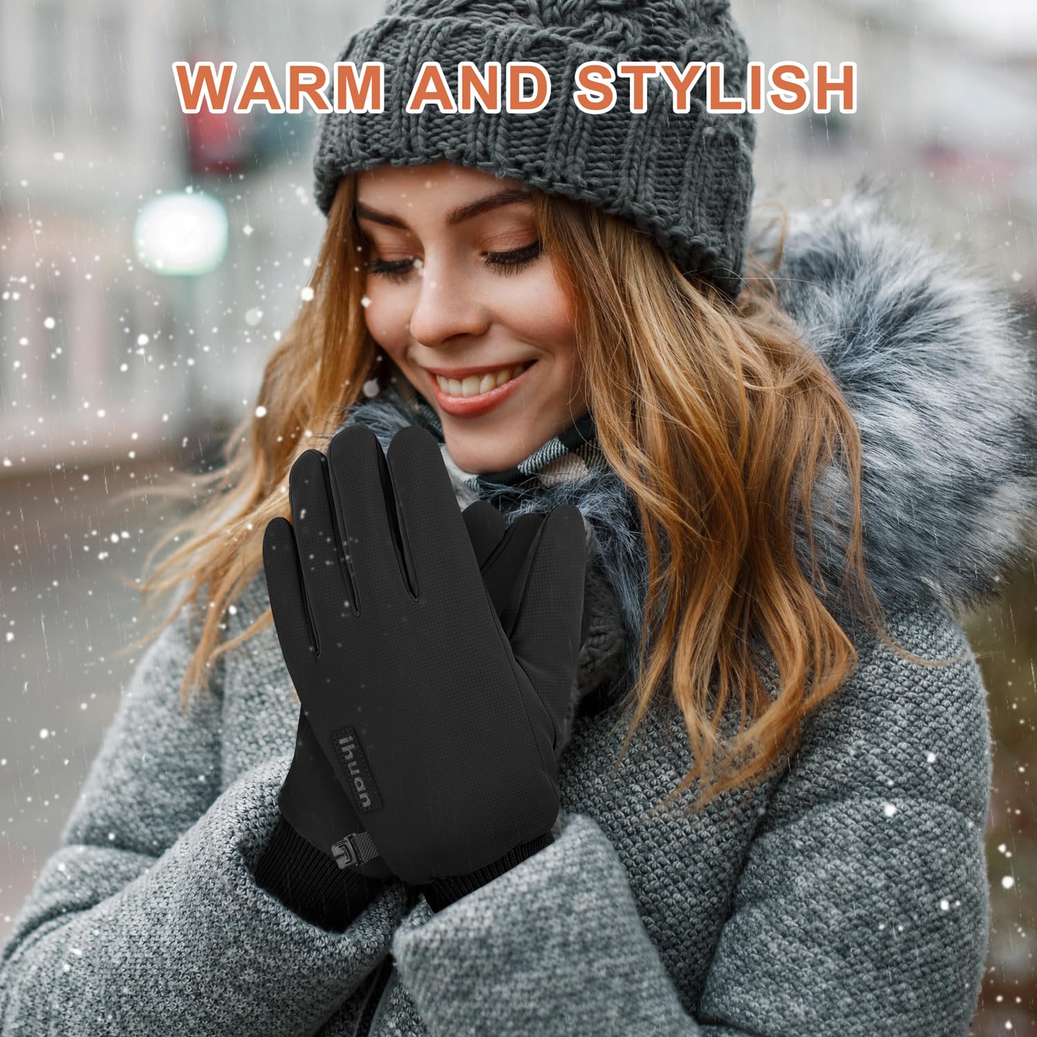 ihuan Winter Waterproof Gloves Cold Weather - Snow Ski Windproof for Men Women, Warm Touchscreen Thermal for Running Cycling