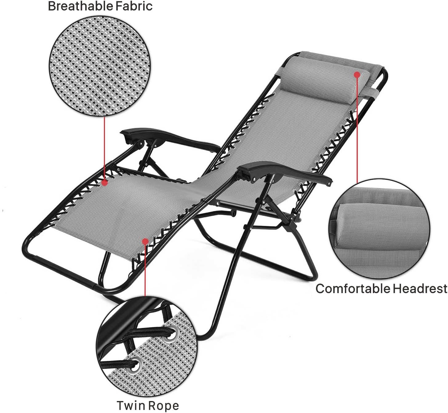 Flexzion Zero Gravity Chair - Anti Gravity Outdoor Lounge Patio Folding Reclining Chair and Textilene Seat with Footrest & Adjustable Pillow for Yard, Beach, Camping, Garden, Pool, Lawn Deck (Gray) : Garden & Outdoor