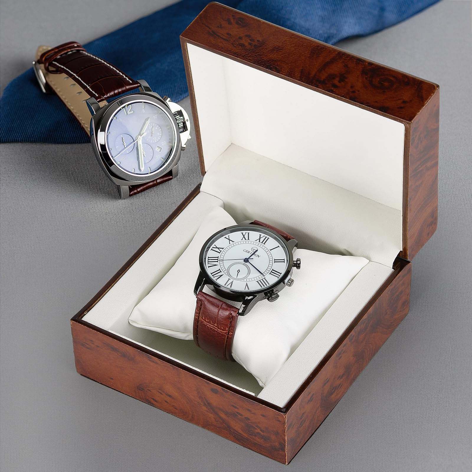 BAOPEND Wooden Single Watch Gift Box with Pillow, Wood Wristwatch Wrist Watch Case Storage Box for Christmas, Birthdays, Anniversary (Wood Color A)