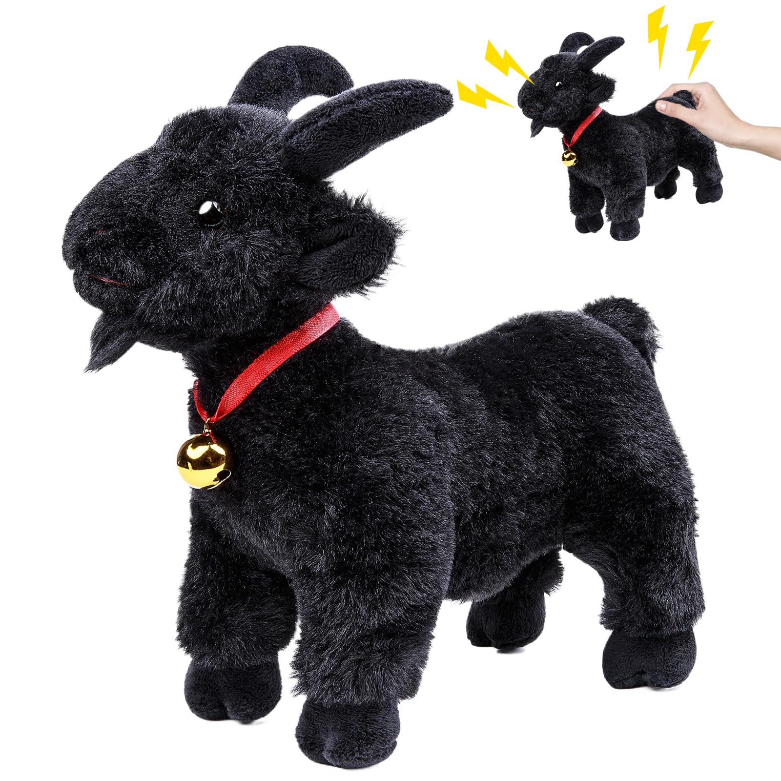 RLOMUTE 11.8" Standing Black Goat with Bell Toy Stuffed Animal Cute Soft Makes Funny Screaming Goat Sounds Viral Sensation Stress Relief Funny Gag Gift for Friends Coworkers (Black Standing) — image 1
