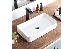 KDKSC Bathroom Vessel Sink 24"x14" Rectangular White Porcelain Ceramic Bathroom Sink Modern Above Counter Art Basin