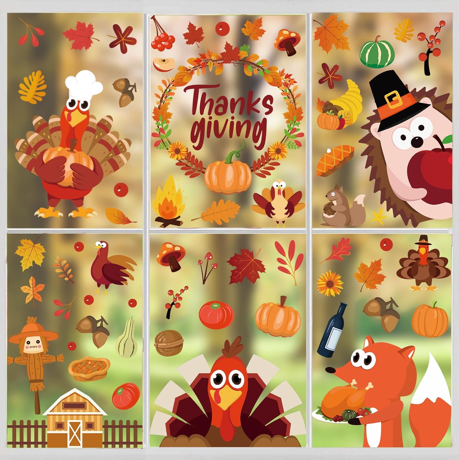 Window Treatments - JMANNI Fall Window Clings, 9 Sheet Autumn Window Clings for Glass Autumn Window Stickers Thanksgiving Clings for Windows Autumn Clings for Windows Fall Window Stickers Thanksgiving Autumn (Turkey)