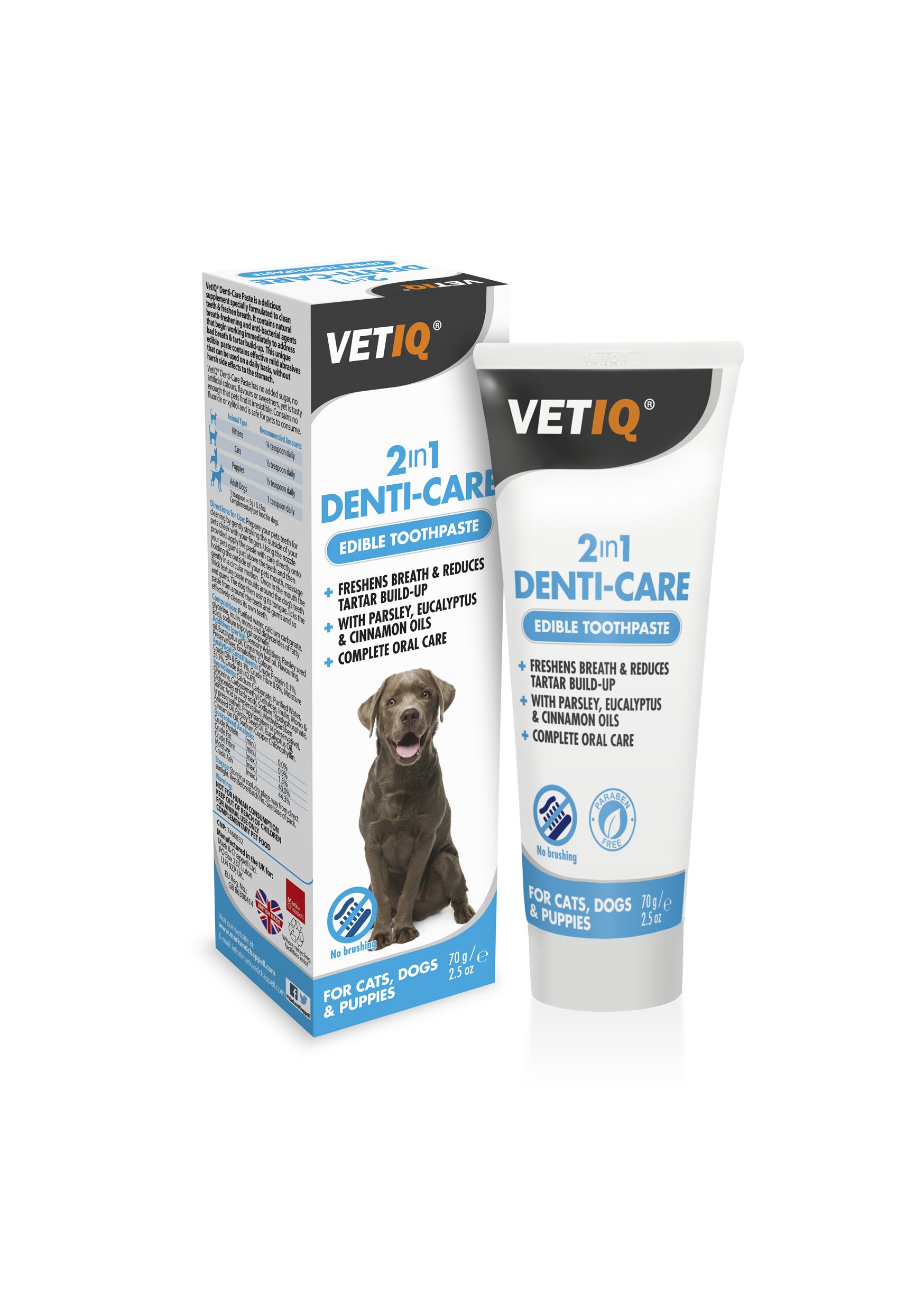 VetIQ 2in1 Denti-Care Edible Dog Toothpaste, 70g, Dog Cleaning Products Reduce Tartar Build-Up & Give Your Dog Fresh Breath, Puppy Toothpaste With No Artificial Ingredients, Fresh Dog Breath - 6 PACK