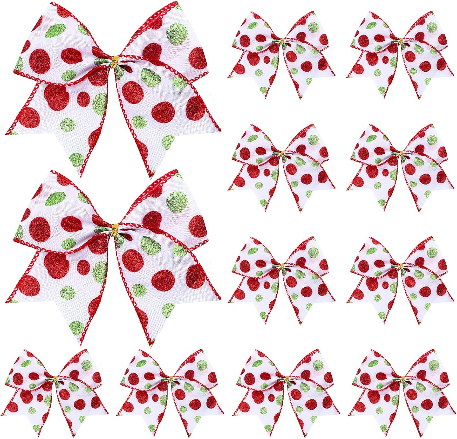 Bows & Ribbons - Jetec 12 Pcs Red Green Christmas Bows Decoration 6 Inch Large Christmas Wreaths Bows Xmas Tree Dot Bows Ribbons Ornaments for Garland Wedding Home Holiday Gift Party(Dot Pattern)