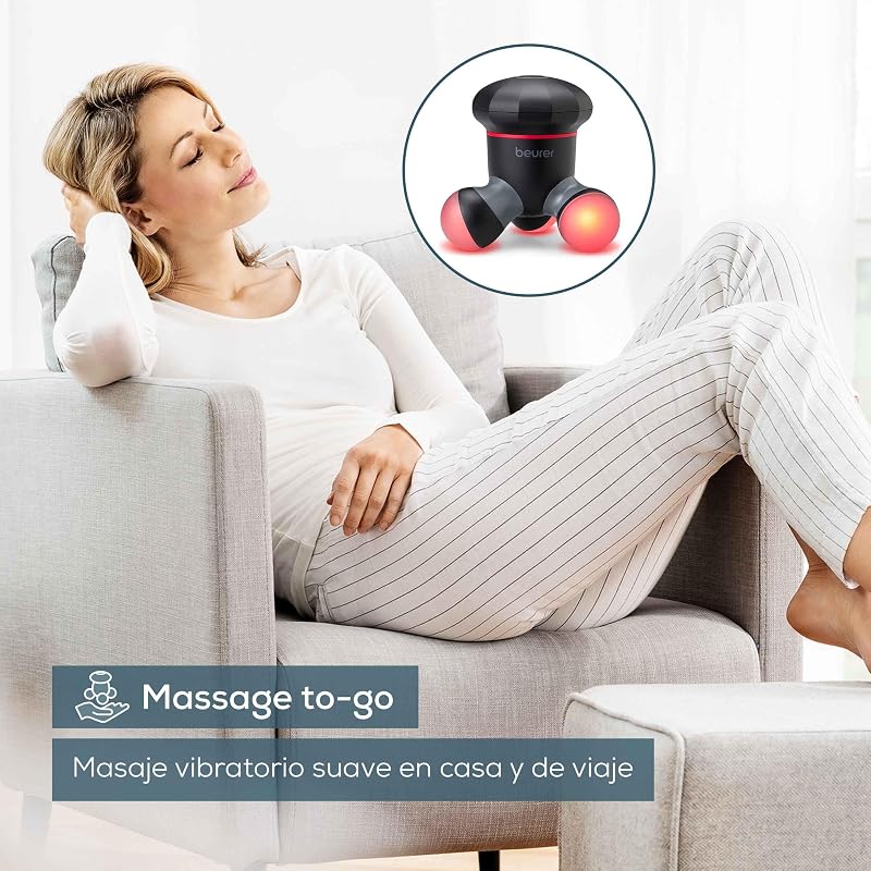 Minimasajeador MG 18, masajeador eléctrico de mano para un suave masaje con vibraciones, ideal para la espalda, el cuello, los brazos y las piernas, con luz LED, portátil, negro, 1 pieza
