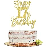 1 PCS Happy 17th Birthday Cake Topper Glitter Cheers to 17 Years Birthday Cake Pick Seventeen Hello 17 Cake Decoration for Happy 17th Birthday Anniversary Theme Party Decorations Supplies Gold