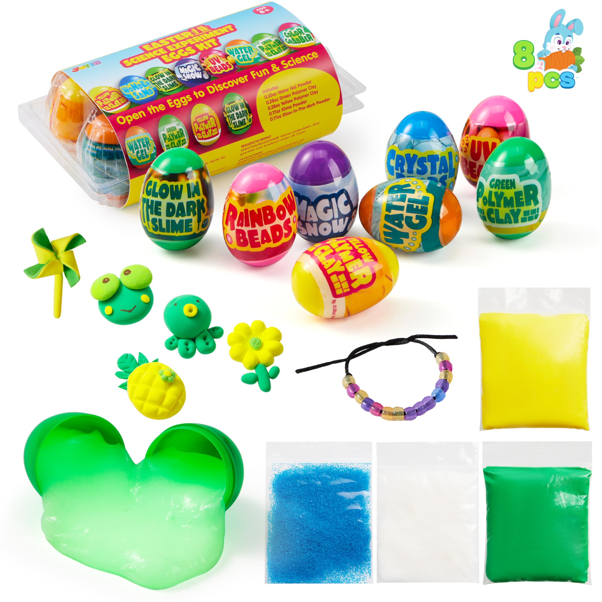 JOYIN 8 Pcs Easter Science Experiment Eggs, Colorful Eggs Prefilled with Science Activity Kit, Easter Hunt, Basket Stuffer Filler, Party Favor, STEM Project Gifts for Boys & Girls