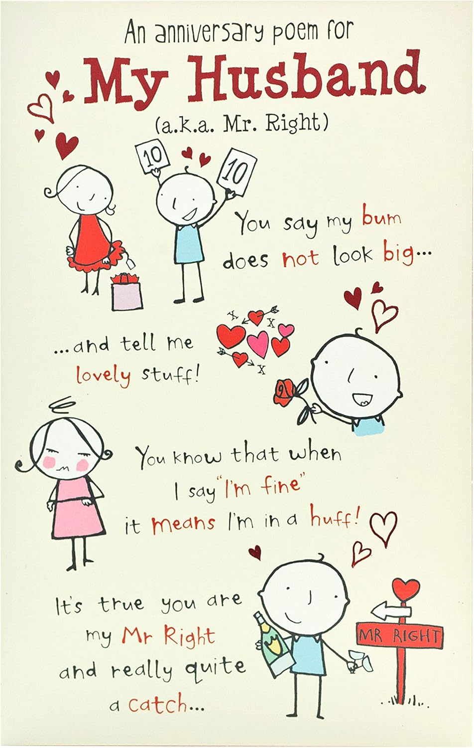 UK Greetings Wedding Anniversary Card for Husband - Cute Poem Design, Multi, 149mm x 229mm