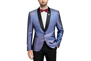 YND Men's Shiny Tuxedo Jacket, Sequin Slim Fit Blazer, One-Button Shawl Lapel Suit for Party, Prom, Wedding, Dinner