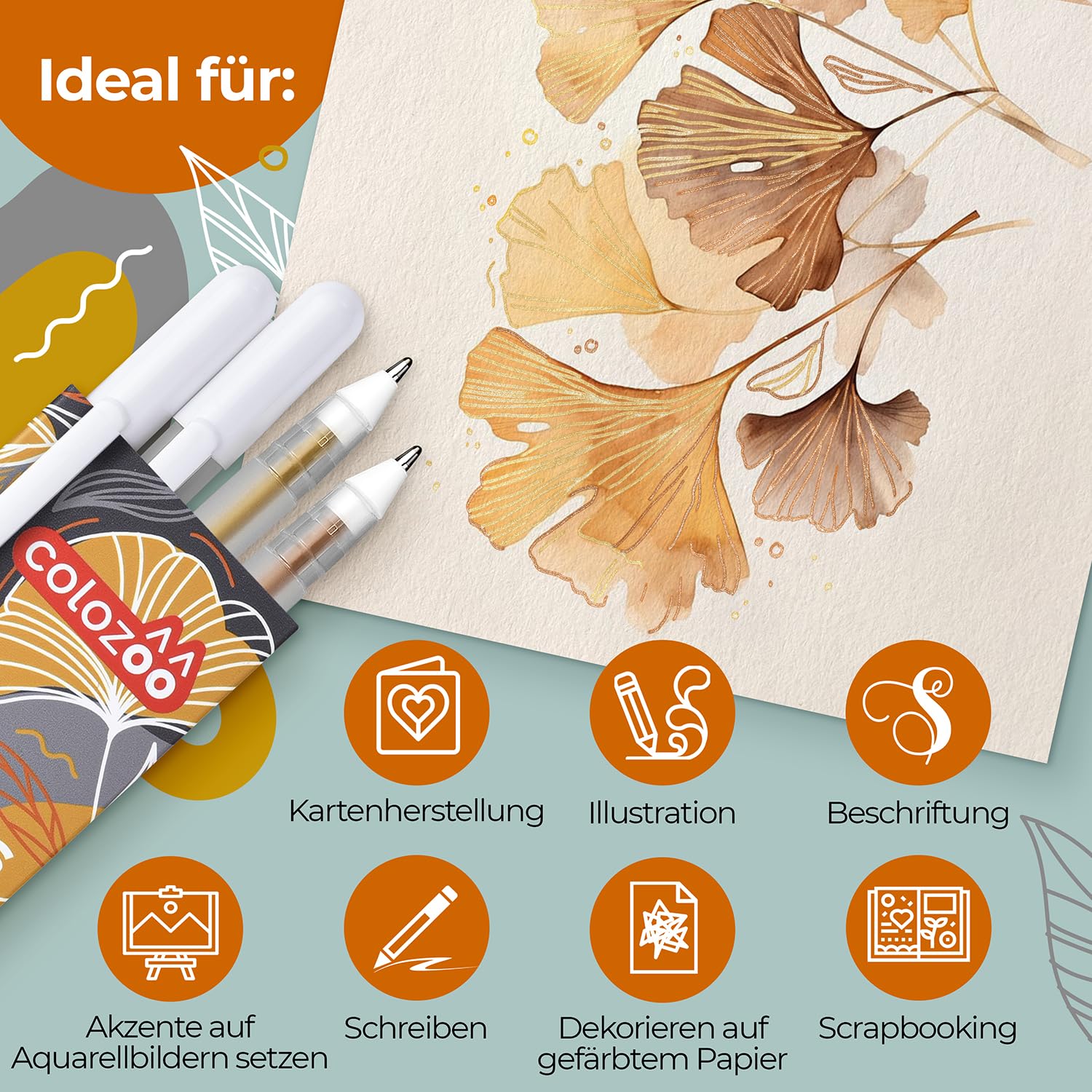 colozoo 4 Metallic Stifte Set 0.8mm Gel Pens | Gelstifte Set - Scrapbook Pen für Schwarzes Papier, Gästebuch Hochzeit Fotoalbum inkl. Gold, Silber, Kupfer & Weiß 5