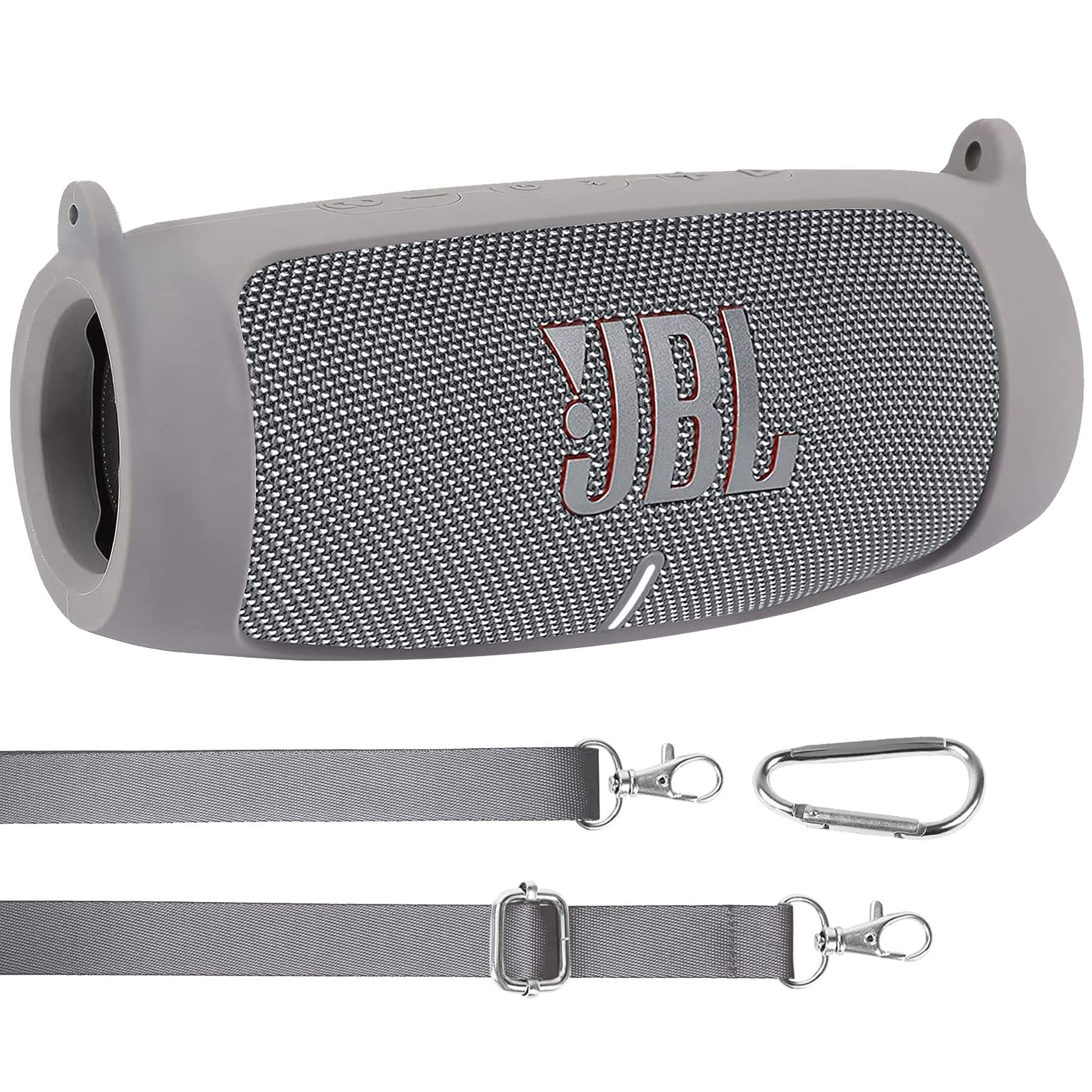 co2CREA Case Silicone for JBL Charge 5 WiFi and Portable Bluetooth Speaker, Portable Ultra-light Protective Sleeve with Carabiner and Shoulder Strap (Speaker and Accessories not Included)