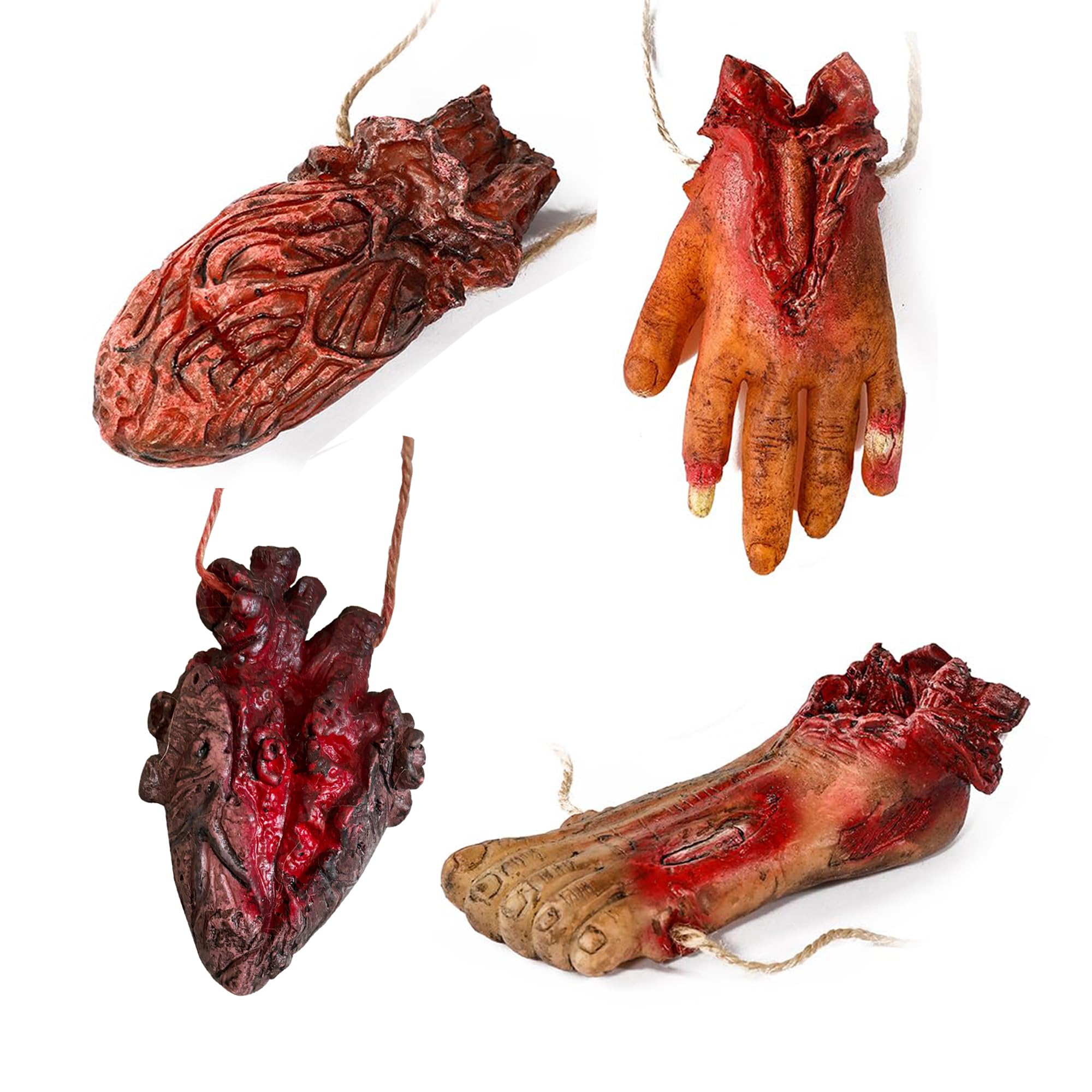 Photo 1 of TKYGU Affordable Gory Fun! Blood - Dripping Fake Severed Hand, Foot, Heart +Heart Set (4 PCS) for Budget - Friendly Halloween Decor