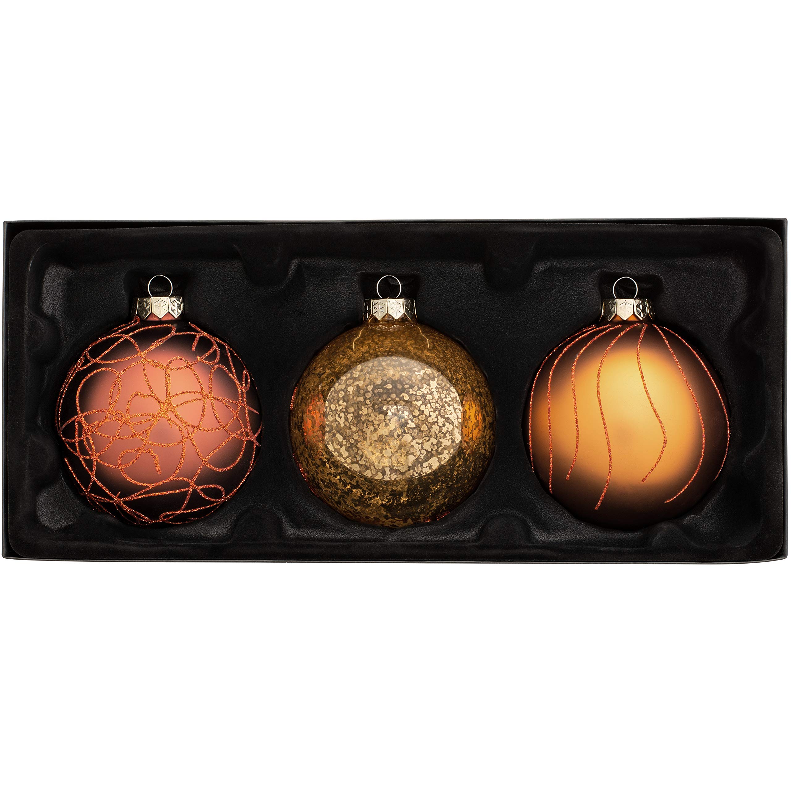 WeRChristmas Glass Baubles, Copper, 3-Piece