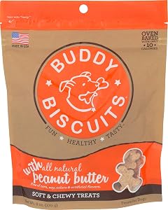 Buddy Biscuits, Soft & Chewy Treats for Small & Large Dog, Made in USA Peanut Butter Flavor - 6 oz, 4 Pack