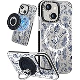 Lotadilo for iPhone 15 Plus Case for Women - Girls Kawaii Design Compatible with Magsafe Magnetic Ring Holder Stand Line Flower Phone Covers Aesthetic Girly TPU Funda for 15 Plus