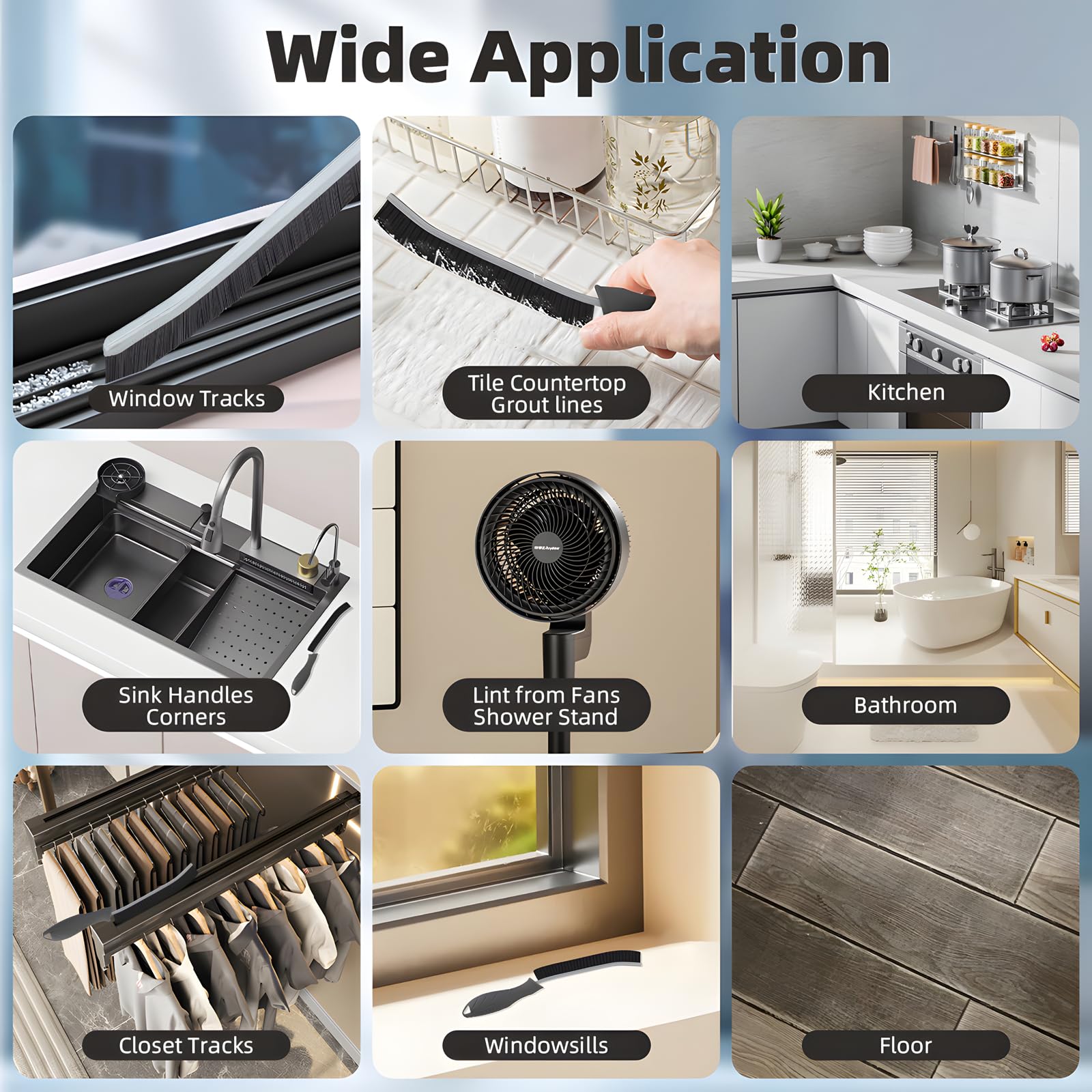 TQRR Hartborsten Eckenreinigungsbürste- Multifunktionale Fugenbürste, Reinigungsbürste, Spaltreinigungsbürste, Reinigungswerkzeuge Für Toilette, Badezimmer, Küche, Haushalt, Fugenmörtel(3, Schwarz) 6