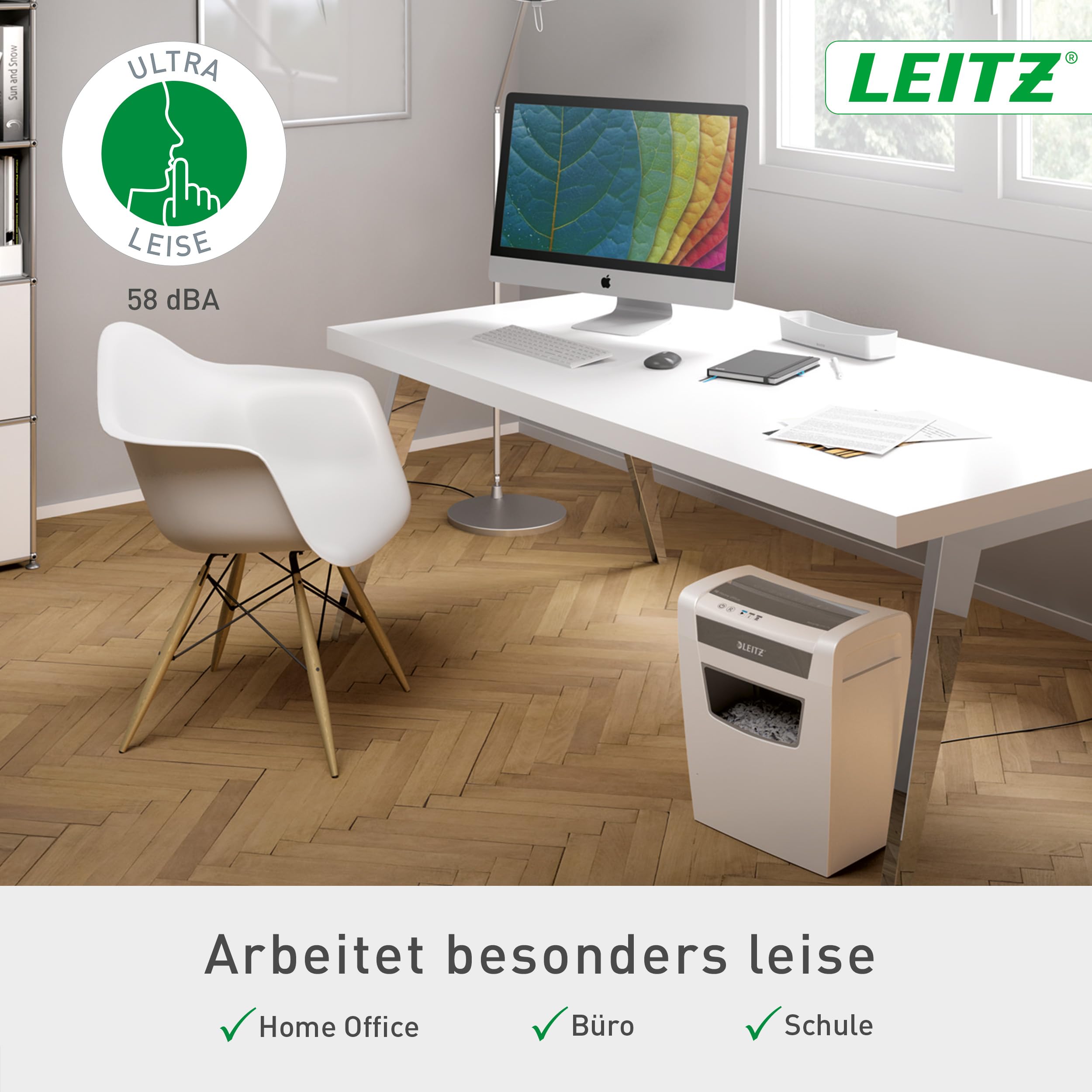 Leitz IQ Aktenvernichter Home Office, 12-10 Blatt (70-80 g/m²), TÜV+GS zertifiziert, Partikelschnitt, Sicherheitsstufe P4, Die Nummer 1 am Markt, 23L Behälter, Schredder für Büro, Weiß, 80090000 3