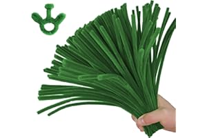 AHUIFT Upgraded 100PCS Chenille Stems Pipe Cleaners Craft DIY Art Supplies Thicker Fuzzy Wire Sticks Bulk for Kids and Toddlers Army Green