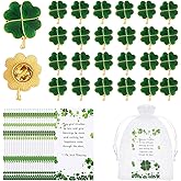 25 Sets St Patricks Day Shamrock Four Leaf Clover Lapel Pins Saint Patricks Day Green Enamel Pins Brooches Accessories with Blessing Cards Organza Bags Accessories for Women Irish Souvenir Gifts