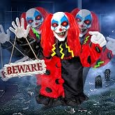 40'' Halloween Animatronics Standing Scary Clown Yard Decorations Outdoor | Haunted House Holiday Spooky Decor Prop with Talking &amp; Sound Activated,Creepy Sound,LED Eyes &amp; Shake Body for Indoor, Outdoor