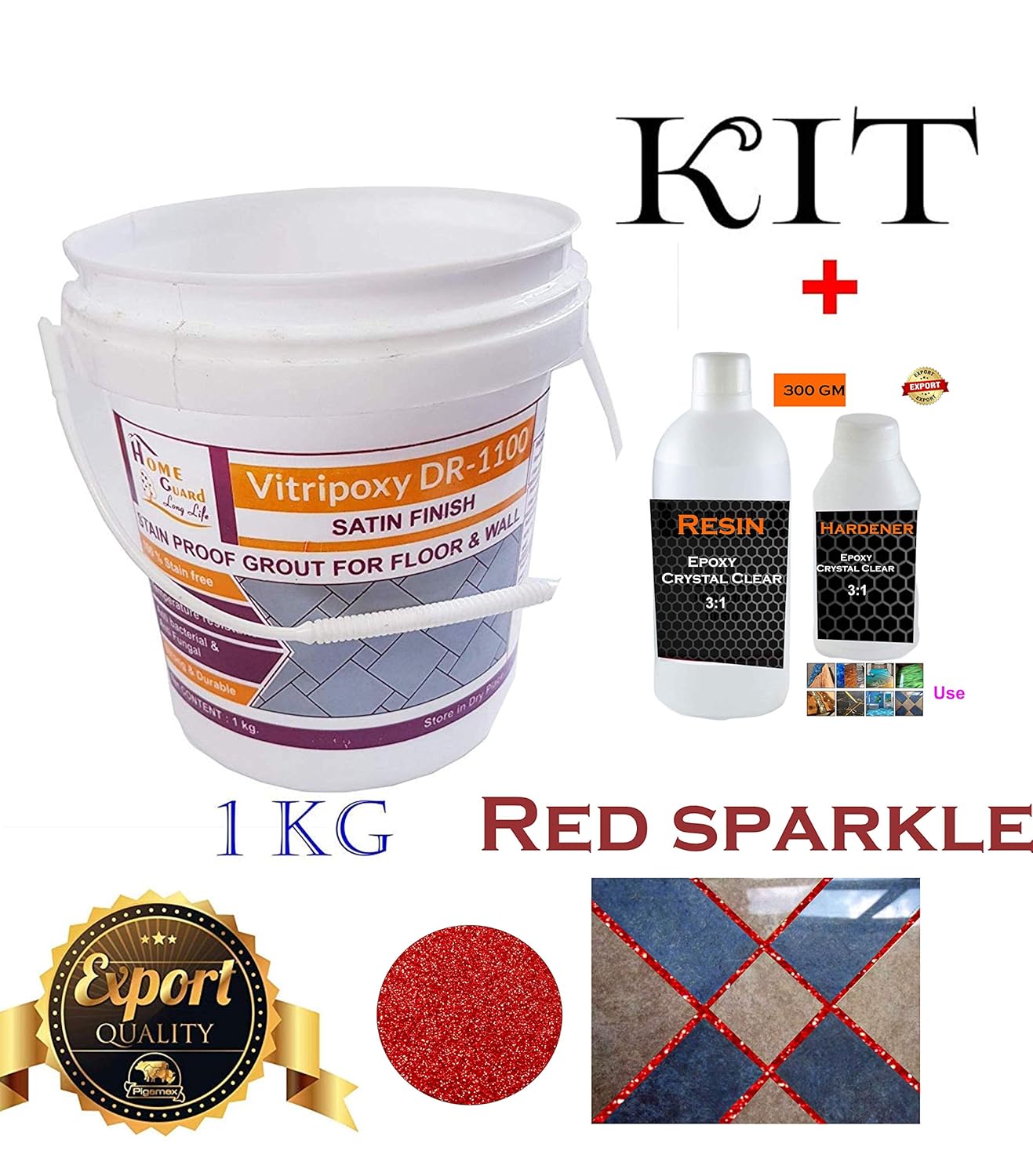 Epoxy Resin And Hardener Tile Grout Floor Wall 1 Kg Red With