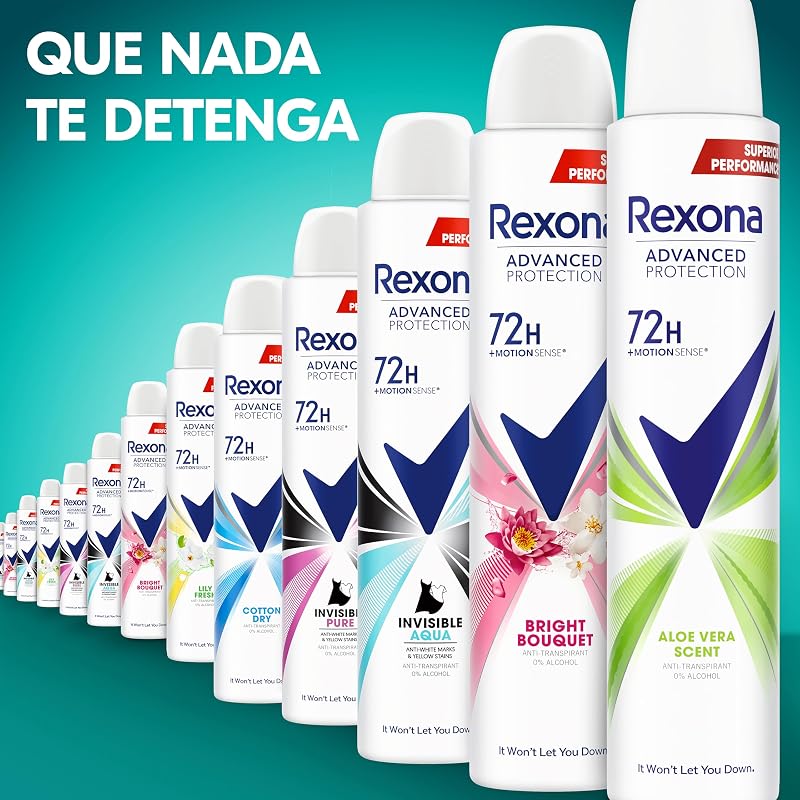 Rexona advanced protection antitranspirante desodorante aerossol feminino aloe vera 72h 200 ml 200 ml, embalagem de 6 unidades