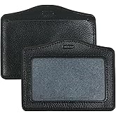 2 Pcs Black Leather ID Badge Holder, Single-Side Waterproof Clear Card Holder, Horizontal Name Badge Holders for Office Staff (Texture)