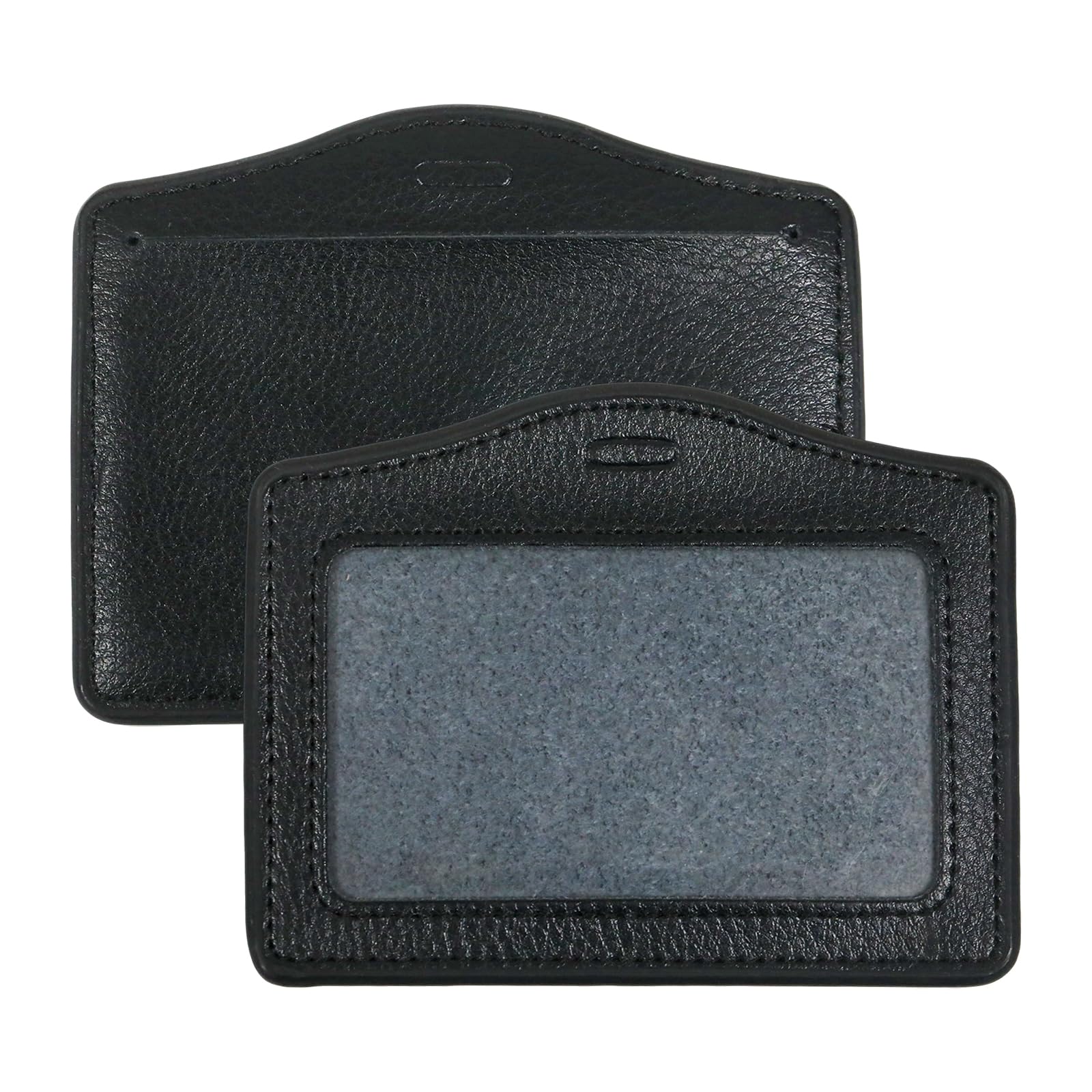 Photo 1 of 2 Pcs Black Leather ID Badge Holder, Single-Side Waterproof Clear Card Holder, Horizontal Name Badge Holders for Office Staff (Texture)
