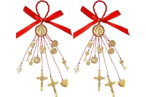 Kinoy 2 Pack Saint Benedict Medal & Crucifix – Catholic Protection Blessing Charm, San Benito Medalla Pendant – Handmade Religious Jewelry Gift for Men Women – Car Hanging, Home Decor