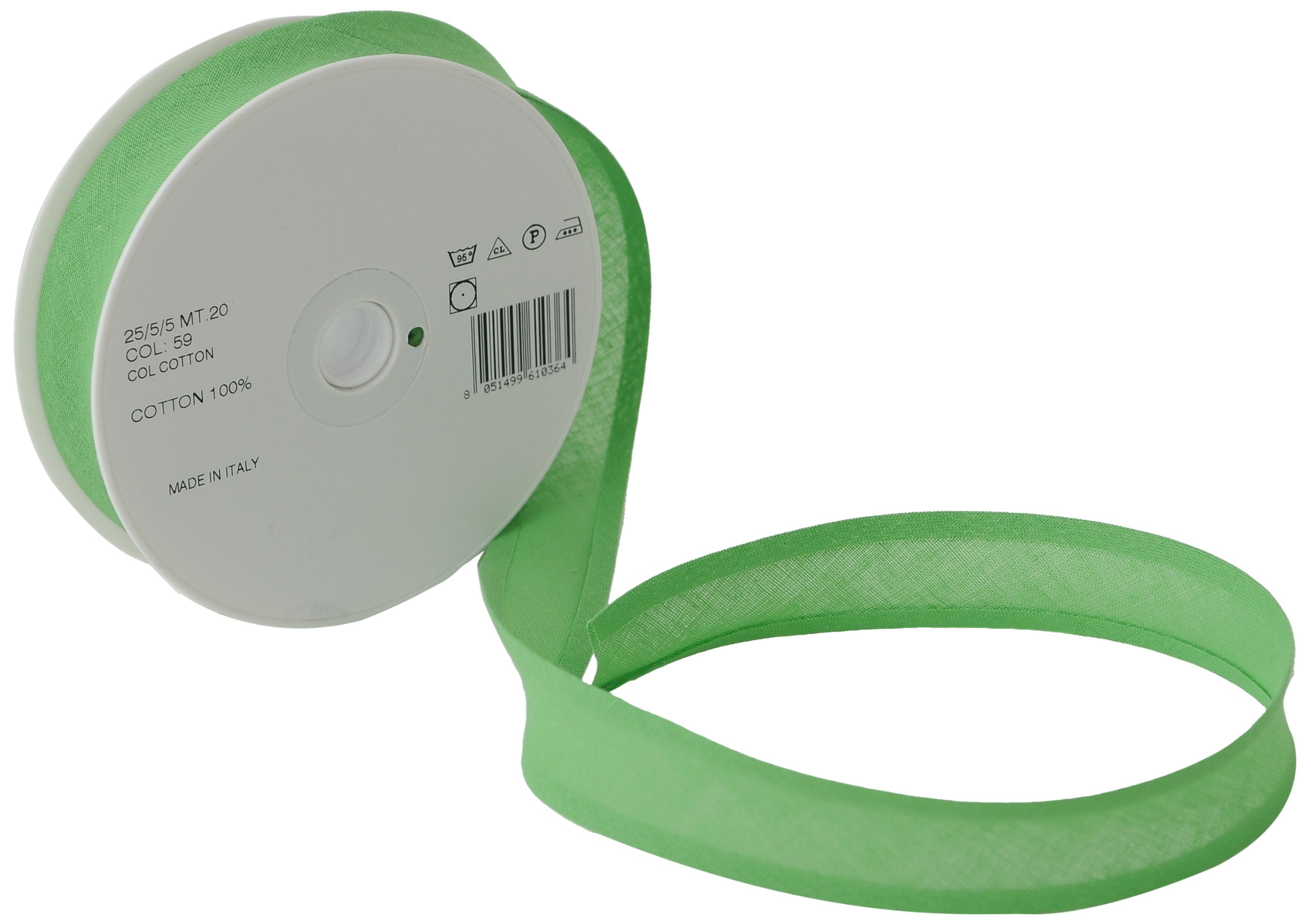 Inastri Trimz 25/5/5 mm Cotton Bias Binding, Emerald Green 59 – Double‑Fold Sewing Tape for Quilting, Dressmaking & DIY Crafts