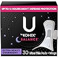 U by Kotex Balance Pads with Wings, Ultra Thin, Overnight, Extra Heavy Absorbency, 30 Count (Packaging May Vary)