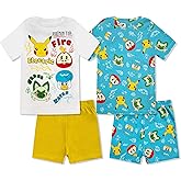 Pokémon Boys Pajama Set - 4 Piece Short Sleeve & Shorts Pajama Set - 100% Cotton PJs, Snug-Fit Kids Summer Pajamas