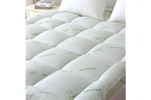 Bamboo Mattress Topper Queen Size, Cooling Extra Thick Breathable Mattress pad with 8-21”Deep Pocket, Soft Quilted Fitted Mat