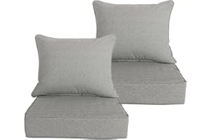 SUNSHINE OUTDOOR SunshineOutdoor 24x24x4.7 Inch Stone Gray Deep Seat Patio Cushion Set Outdoor Chair Cushions with Fade Resistant and Removable Cover for with Most Patio Furniture and homedepot Furniture 2 Sets
