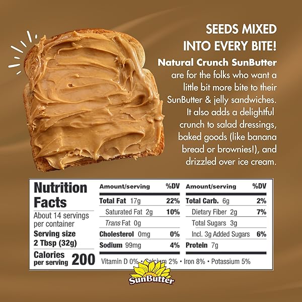 SUNBUTTER SUNFLOWER BUTTER NATURALLY CRUNCHY ALTERNATIVE TO PEANUT BUTTER 16 OZ PLASTIC JARS, PACK OF 6