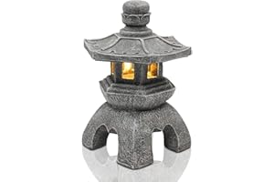Nacome Solar Pagoda Lantern Garden Statue,Indoor/Outdoor Zen Asian Decor for Landscape Balcony,Garden,Patio,Porch Yard Art Ornament,Polyresin, Stone Finish