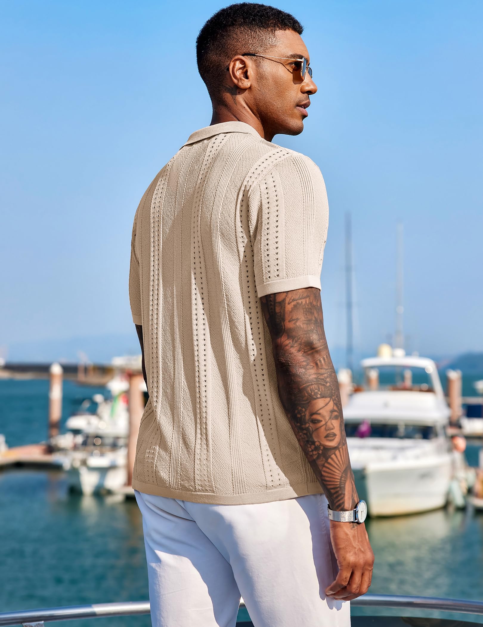 COOFANDY Men's Knit Shirts Short Sleeve Button Down Polo Shirt Fashion Casual Summer Beach Shirts