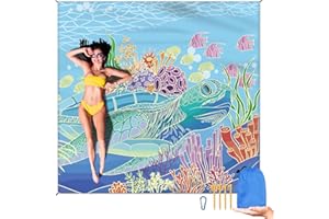 DPWCVM Beach Blanket Waterproof Sandproof Large Beach Mat 79" X 83" for 2-4 Adults Sand Free Mat Quick Drying,Lightweight & Durable with 4 Stakes & 4 Corner Pockets for Beach Travel Camping.(Sea Turtle)