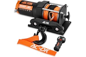 AC-DK 2500 lb ATV/UTV Winch Synthetic Rope Kits, 12V Winch with Wireless Remote for Off Road Trailer Boat RV Towing Winches, Winch with Mounting Plate and Wired Remote