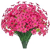 Poolfind Outdoor Artificial Flowers 21 UV Resistant Bundles Fake Flower Plastic Plants Faux Silk Flowers Porch Hanging Garden Porch Window Box Decorating (Rose Red)